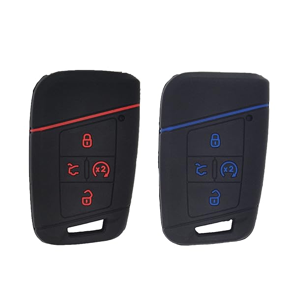 LemSa LemSa 2Pcs Rubber Smart Key Fob Cover Case for 2019 2021 VW Volkswagen Tiguan Atlas Jetta Passat Golf Push Start Red Blue Buttons