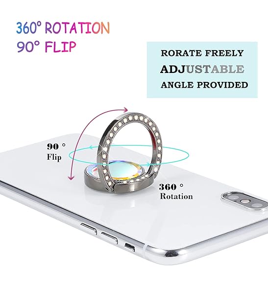 lenoup Lenoup Glitter Phone Ring Holder Sparkle Grip with Flat Diamond Rhinestone for Phones and Pads Black - View 3 of 6