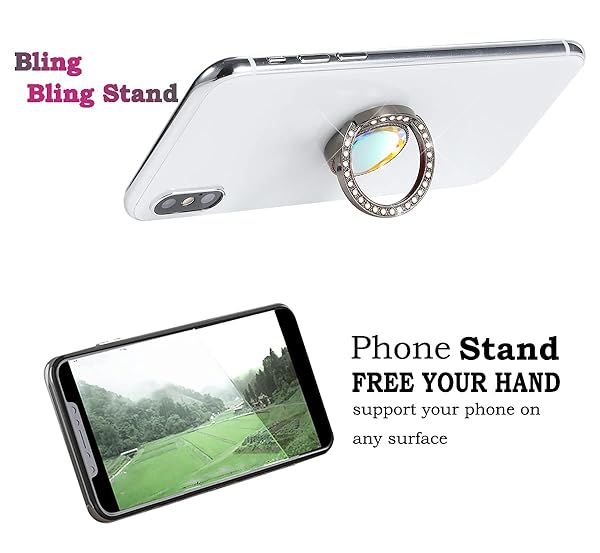 lenoup Lenoup Glitter Phone Ring Holder Sparkle Grip with Flat Diamond Rhinestone for Phones and Pads Black - View 4 of 6