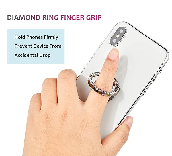 lenoup Lenoup Glitter Phone Ring Holder Sparkle Grip with Flat Diamond Rhinestone for Phones and Pads Black - View 6 of 6