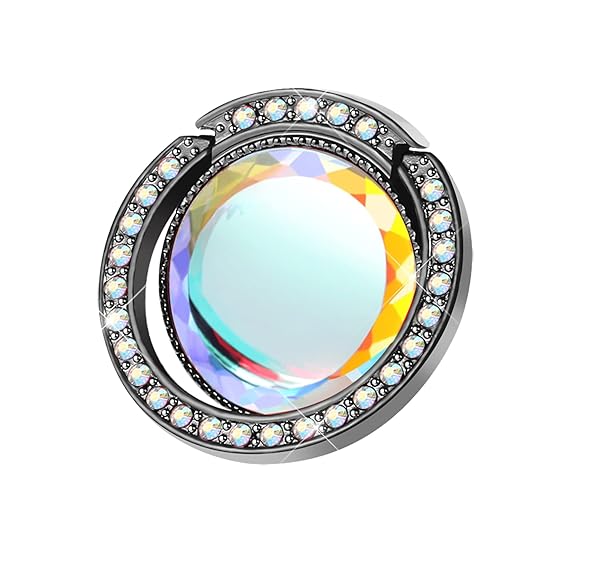 Lenoup Glitter Phone Ring Holder Sparkle Grip with Flat Diamond Rhinestone for Phones and Pads Black