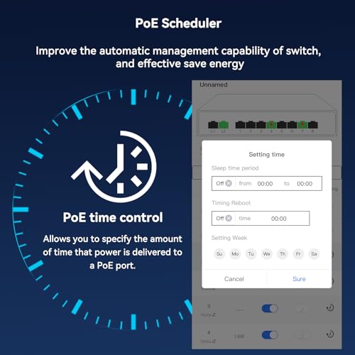 STEAMEMO STEAMEMO 10-Port Gigabit Managed PoE Switch with 8 PoE+ Ports 120W 2 Uplink Ports VLAN Fanless Plug and Play Metal Desktop Wall-Mount - View 3 of 9
