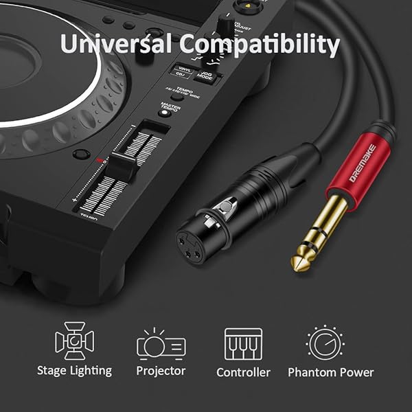 DREMAKE DREMAKE 25FT Balanced XLR to 1/4 Audio Cable TRS Male to XLR Female for Mixer and Sound Consoles Red - View 2 of 6