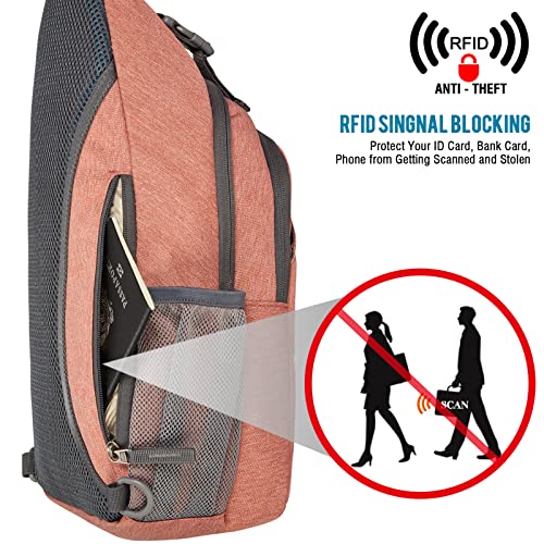 G4Free G4Free Sling Bag RFID Blocking Crossbody Backpack Daypack for Hiking and Travel in Light Orange - View 2 of 7