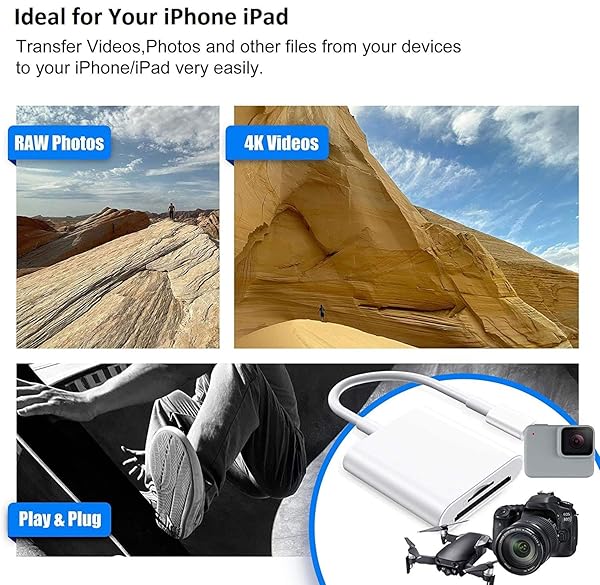 FUHAYA Lightning to SD Card Camera Reader for iPhone iPad Apple MFi Certified Veetone Dual Slot Micro SD SD Memory Card Adapter Plug and Play - View 2 of 9