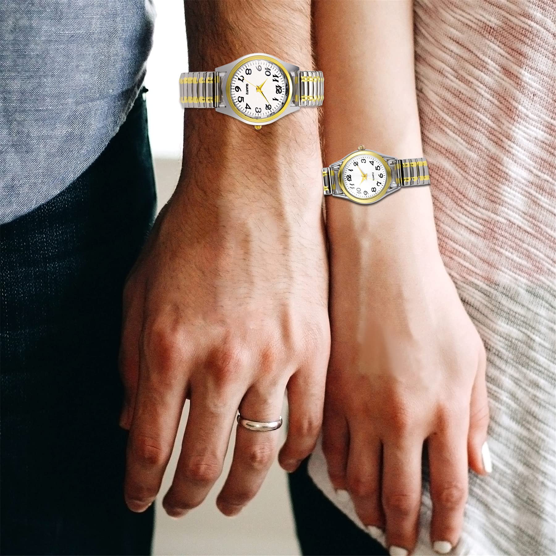 Lancardo Men Women Couple Elastic Strap Wristwatch Big Number Dial Stretch Band Easy to Read Quartz Movement - View 2 of 8