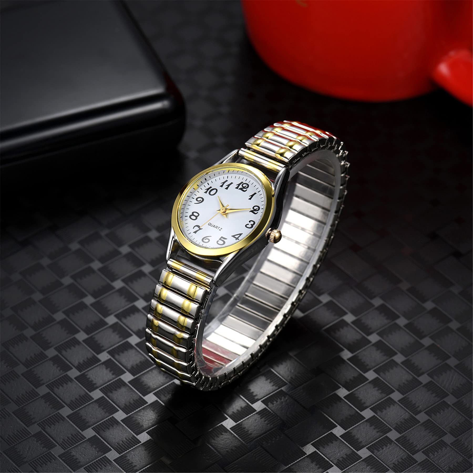 Lancardo Men Women Couple Elastic Strap Wristwatch Big Number Dial Stretch Band Easy to Read Quartz Movement - View 3 of 8