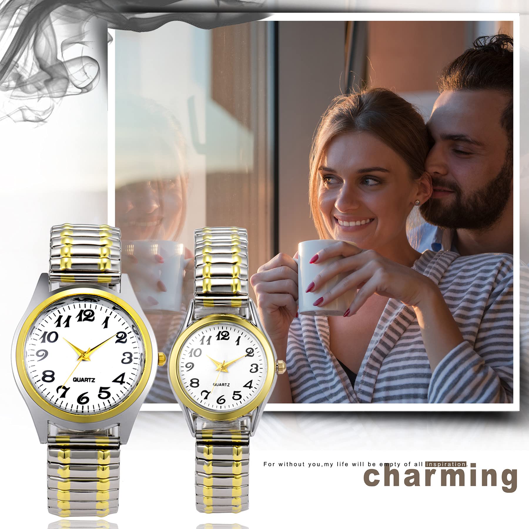 Lancardo Men Women Couple Elastic Strap Wristwatch Big Number Dial Stretch Band Easy to Read Quartz Movement - View 6 of 8