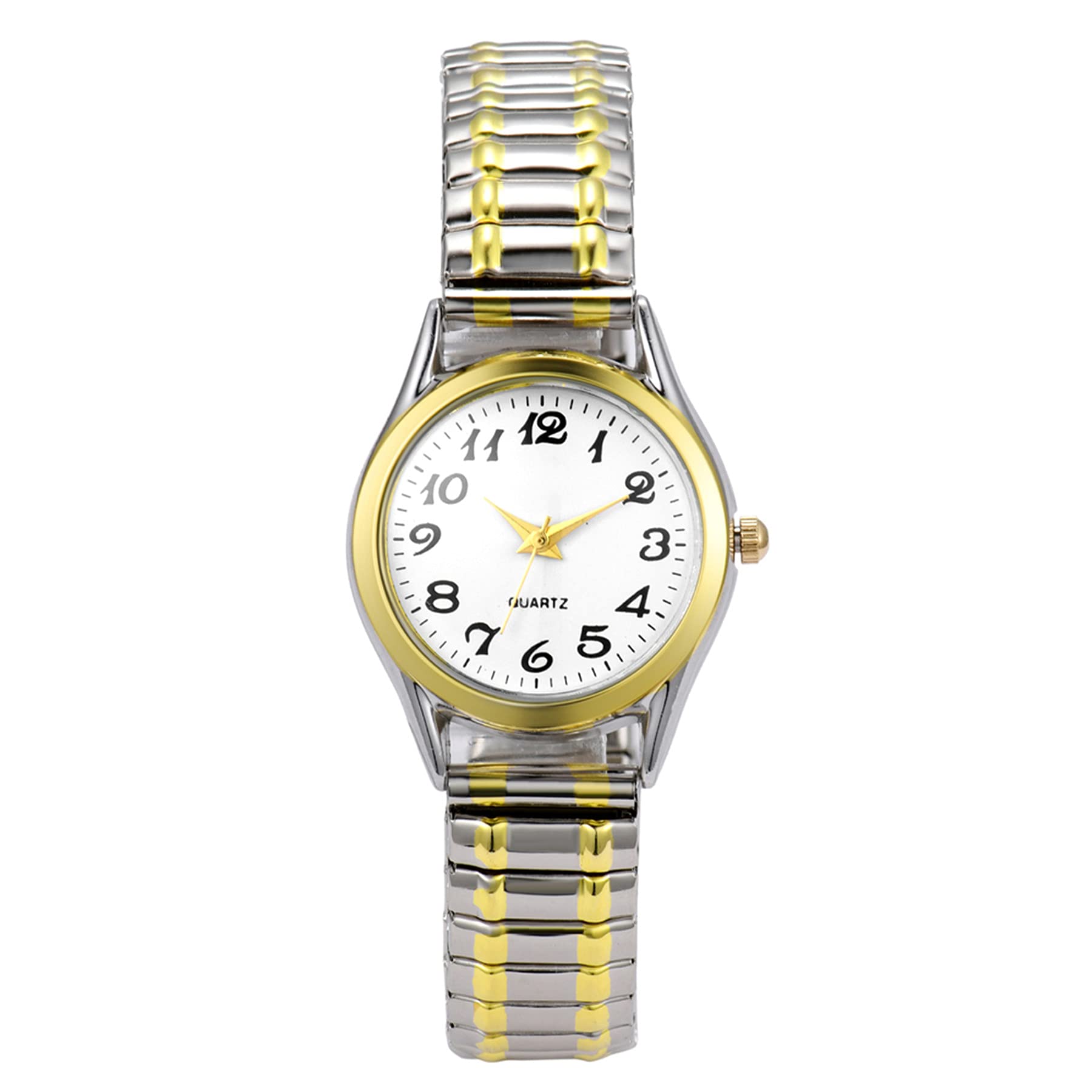 Lancardo Men Women Couple Elastic Strap Wristwatch Big Number Dial Stretch Band Easy to Read Quartz Movement