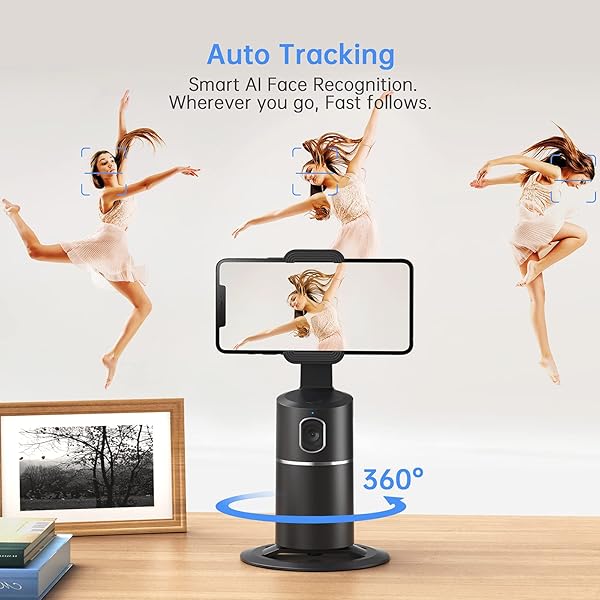 camrola Auto Face Tracking Phone Holder 360 Degree Rotation Tripod for Live Streaming Video Rechargeable Battery Black - View 4 of 8