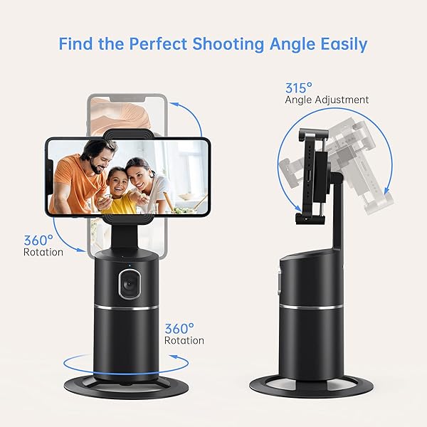 camrola Auto Face Tracking Phone Holder 360 Degree Rotation Tripod for Live Streaming Video Rechargeable Battery Black - View 6 of 8