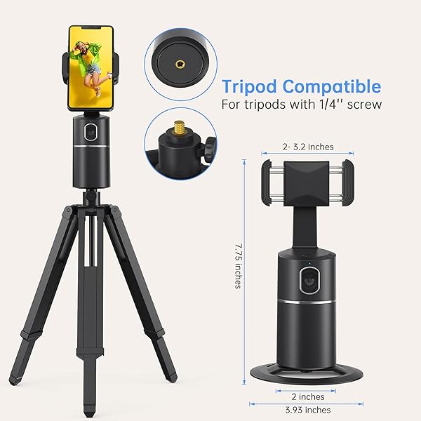 camrola Auto Face Tracking Phone Holder 360 Degree Rotation Tripod for Live Streaming Video Rechargeable Battery Black - View 7 of 8