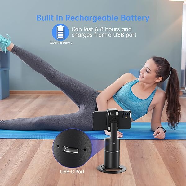 camrola Auto Face Tracking Phone Holder 360 Degree Rotation Tripod for Live Streaming Video Rechargeable Battery Black - View 8 of 8