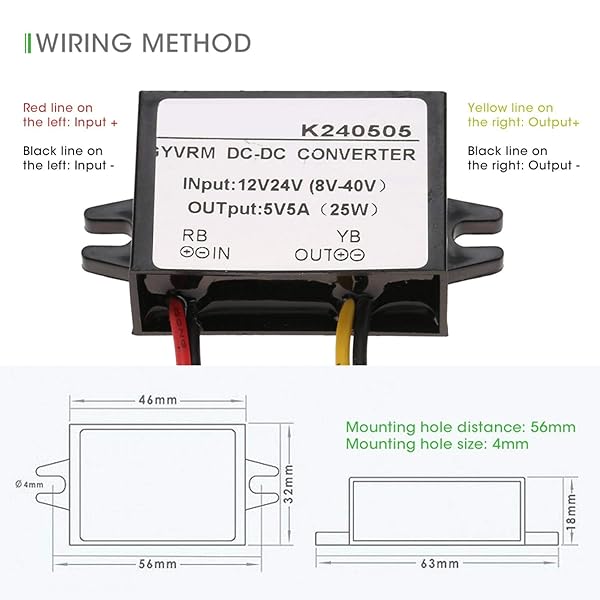 Kuuleyn High-Efficiency 12V/24V to 5V 5A DC-DC Buck Converter - Step-Down Power Supply Module K240505 - View 5 of 10