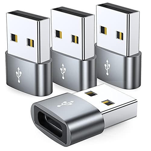 USB C Female to USB Male Adapter 4-Pack JXMOX Type C to USB A Charger Compatible with iPhone iPad Samsung Galaxy Google Pixel