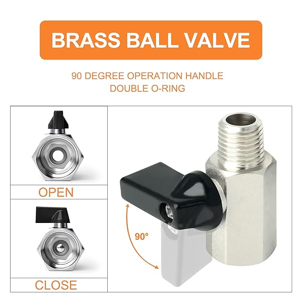 GASHER GASHER 8PCS Brass Pipe Fitting Set with Mini Ball Valves and Barstock Tee for Air Hose Connections - View 7 of 7