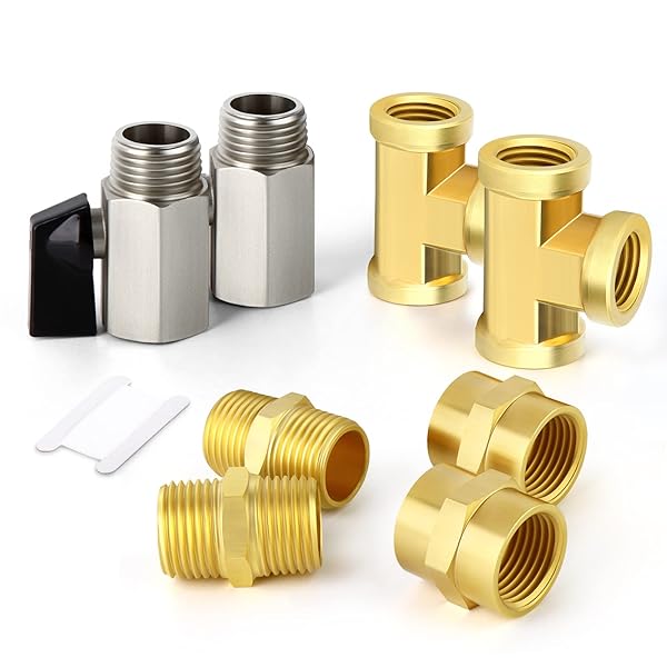 GASHER GASHER 8PCS Brass Pipe Fitting Set with Mini Ball Valves and Barstock Tee for Air Hose Connections