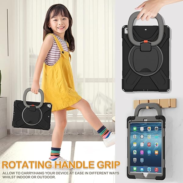 BRAECN BRAECN iPad 9.7 Inch Case 6th 5th Generation Air 2 Protective Silicone Cover with Pencil Holder Hand Grip Kickstand Shoulder Strap Black Grey - View 4 of 6