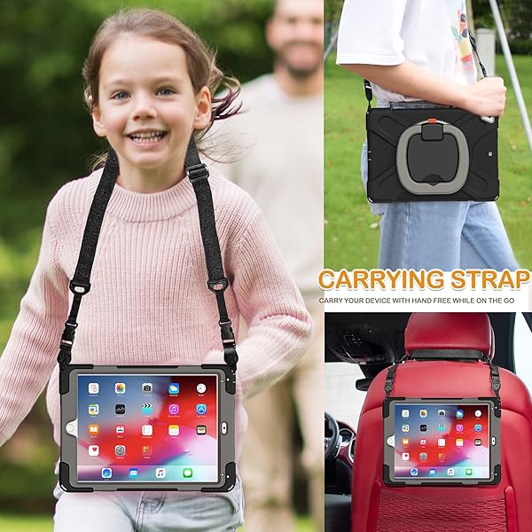 BRAECN BRAECN iPad 9.7 Inch Case 6th 5th Generation Air 2 Protective Silicone Cover with Pencil Holder Hand Grip Kickstand Shoulder Strap Black Grey - View 5 of 6