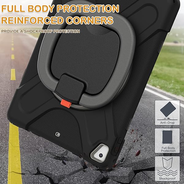 BRAECN BRAECN iPad 9.7 Inch Case 6th 5th Generation Air 2 Protective Silicone Cover with Pencil Holder Hand Grip Kickstand Shoulder Strap Black Grey - View 6 of 6