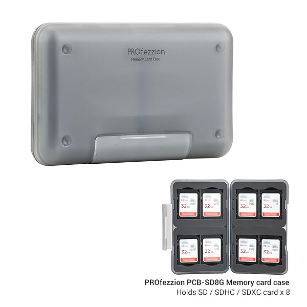PROfezzion PROfezzion Water-Resistant Memory Card Case: 8 Slot SD Holder for SD/SDXC/SDHC - Durable Grey Design - View 3 of 10