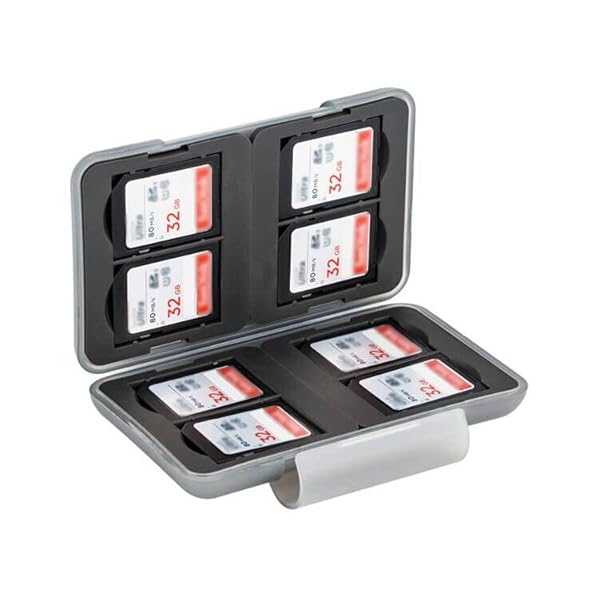 PROfezzion Water-Resistant Memory Card Case: 8 Slot SD Holder for SD/SDXC/SDHC - Durable Grey Design