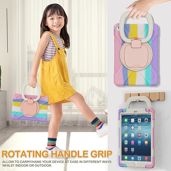 BRAECN BRAECN iPad Case for Kids Heavy Duty Silicone with Kickstand Grip Strap and Pencil Holder for iPad 9.7 Colorful Pink - View 4 of 6