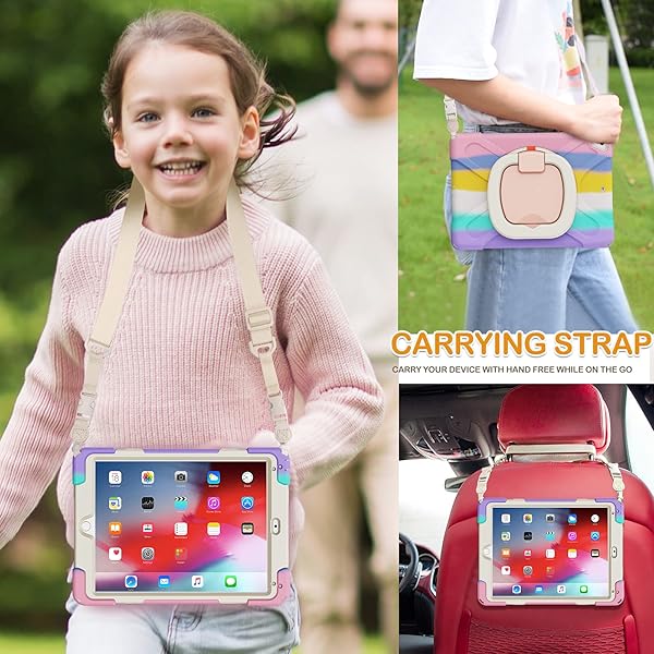 BRAECN BRAECN iPad Case for Kids Heavy Duty Silicone with Kickstand Grip Strap and Pencil Holder for iPad 9.7 Colorful Pink - View 5 of 6
