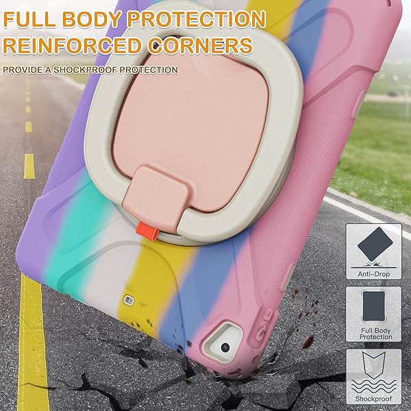 BRAECN BRAECN iPad Case for Kids Heavy Duty Silicone with Kickstand Grip Strap and Pencil Holder for iPad 9.7 Colorful Pink - View 6 of 6