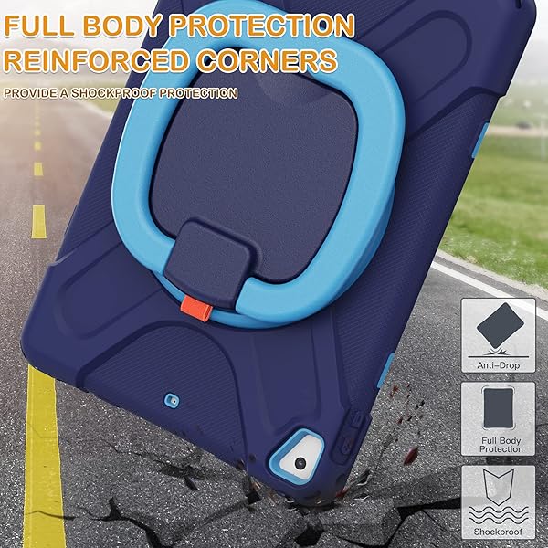 BRAECN BRAECN Silicone Case for iPad 6th 5th Generation Pro 9.7 Air 2 Triple Protection with Kickstand Hand Grip Pencil Holder Shoulder Strap Navy Blue - View 6 of 6