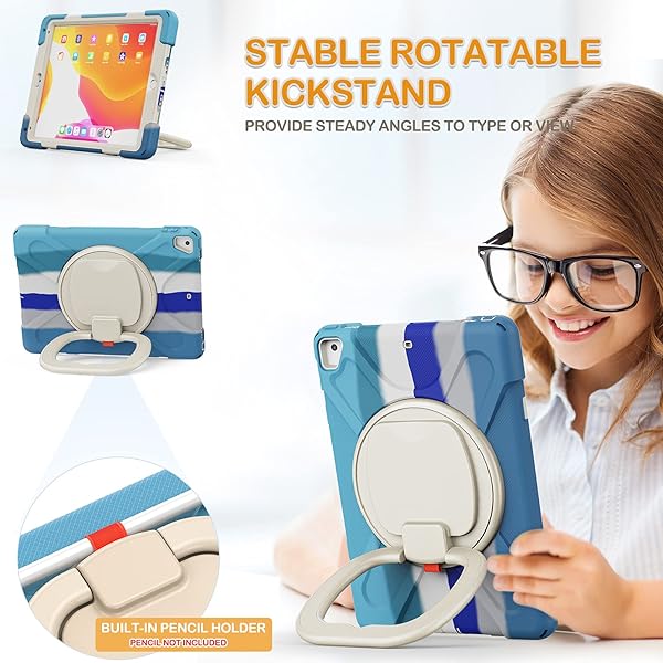 BRAECN BRAECN Rugged iPad Case for 6th 5th Generation iPad Pro 9.7 and iPad Air 2 with Pencil Holder Swivel Stand and Adjustable Strap Colorful Blue - View 3 of 6