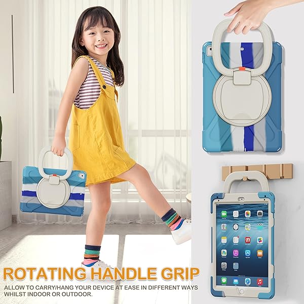 BRAECN BRAECN Rugged iPad Case for 6th 5th Generation iPad Pro 9.7 and iPad Air 2 with Pencil Holder Swivel Stand and Adjustable Strap Colorful Blue - View 4 of 6