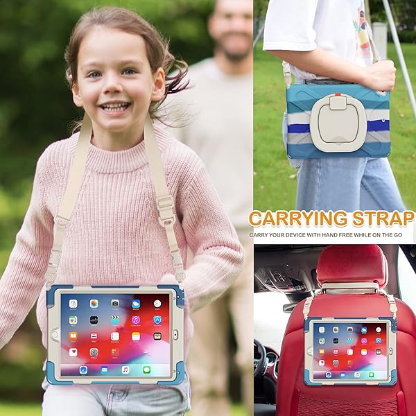 BRAECN BRAECN Rugged iPad Case for 6th 5th Generation iPad Pro 9.7 and iPad Air 2 with Pencil Holder Swivel Stand and Adjustable Strap Colorful Blue - View 5 of 6