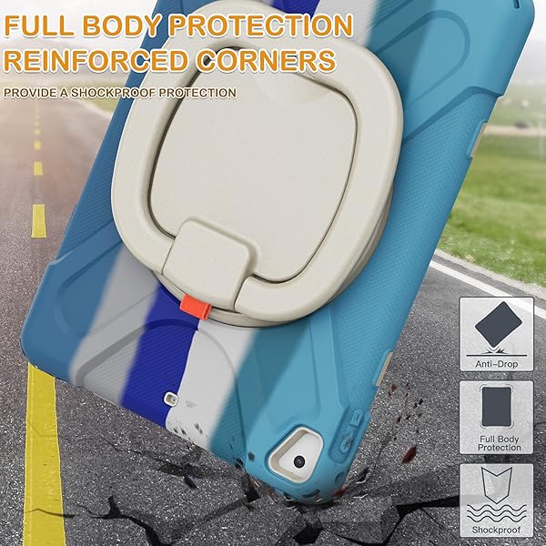 BRAECN BRAECN Rugged iPad Case for 6th 5th Generation iPad Pro 9.7 and iPad Air 2 with Pencil Holder Swivel Stand and Adjustable Strap Colorful Blue - View 6 of 6