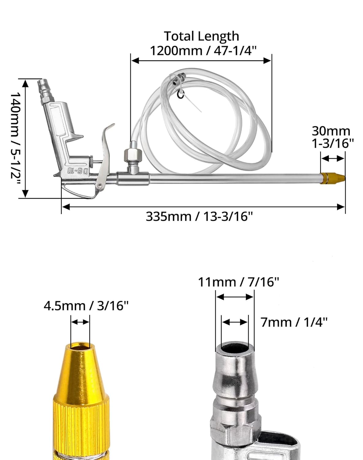 QWORK QWORK Spray Gun, Aluminum Pneumatic Air Engine Cleaning Washer Gun Kit Tool, 1 4" - View 6 of 7