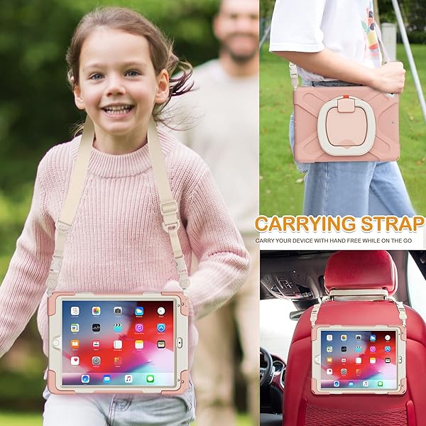 BRAECN BRAECN Functional Kids Case for iPad 6th 5th Generation Rugged Silicone Cover with Hand Grip Pencil Holder Shoulder Strap Kickstand Rose Gold - View 5 of 6