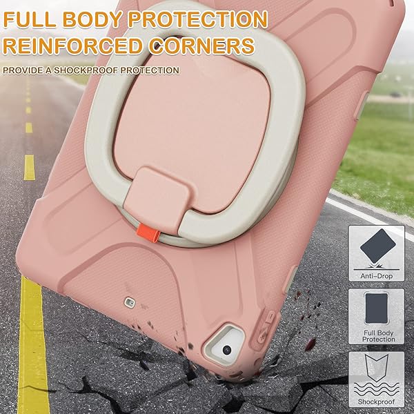 BRAECN BRAECN Functional Kids Case for iPad 6th 5th Generation Rugged Silicone Cover with Hand Grip Pencil Holder Shoulder Strap Kickstand Rose Gold - View 6 of 6