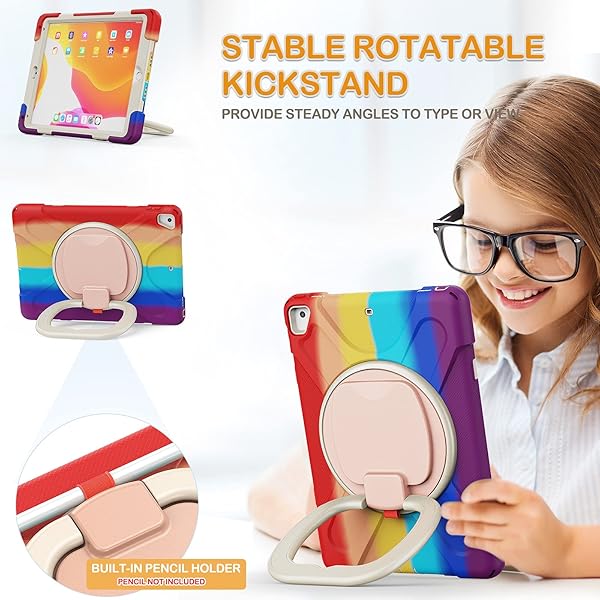 BRAECN BRAECN iPad Case for 5th 6th Generation 2018 2017 Drop Protection Silicone Cover with Pencil Holder Shoulder Strap Kickstand for Kids Red - View 3 of 6