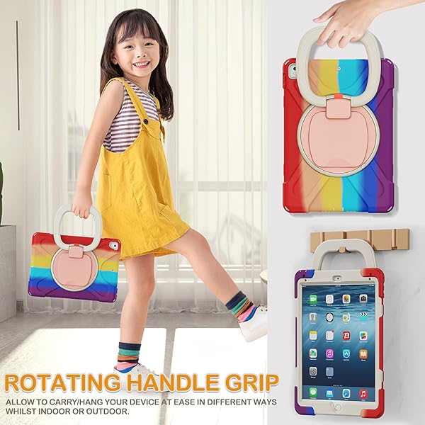 BRAECN BRAECN iPad Case for 5th 6th Generation 2018 2017 Drop Protection Silicone Cover with Pencil Holder Shoulder Strap Kickstand for Kids Red - View 4 of 6