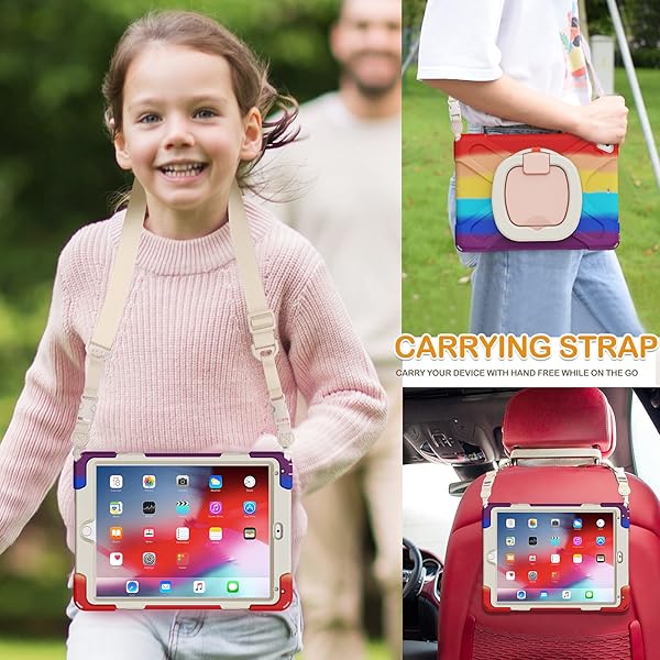 BRAECN BRAECN iPad Case for 5th 6th Generation 2018 2017 Drop Protection Silicone Cover with Pencil Holder Shoulder Strap Kickstand for Kids Red - View 5 of 6
