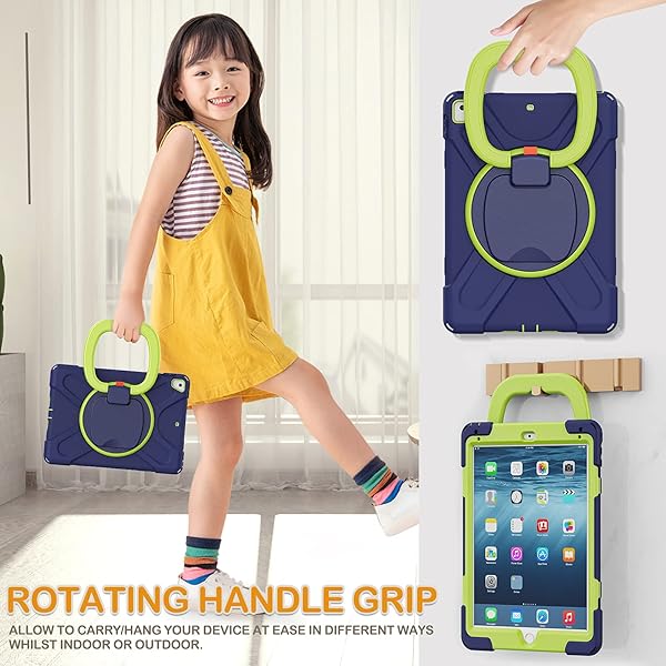 BRAECN BRAECN iPad Case 6th 5th Generation Air 2 Pro 9.7 Hybrid Shockproof Rugged Cover with Kickstand Pencil Holder Strap Hand Grip Navy Green - View 4 of 6