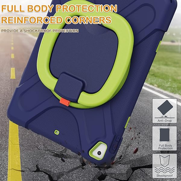 BRAECN BRAECN iPad Case 6th 5th Generation Air 2 Pro 9.7 Hybrid Shockproof Rugged Cover with Kickstand Pencil Holder Strap Hand Grip Navy Green - View 6 of 6