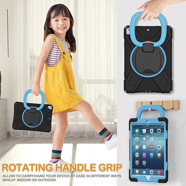 BRAECN BRAECN Heavy Duty Rugged Case for 9.7 Inch iPad 6th 5th Generation Air 2 Pro with 360 Rotating Handle Grip Pencil Holder Kickstand Shoulder Strap Black Blue - View 4 of 6