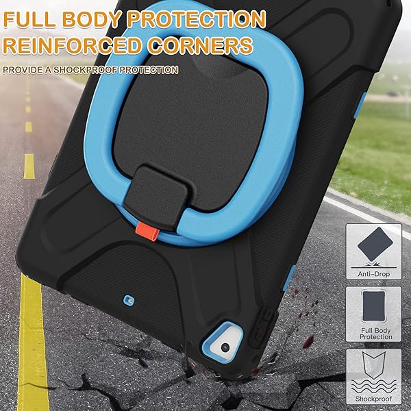 BRAECN BRAECN Heavy Duty Rugged Case for 9.7 Inch iPad 6th 5th Generation Air 2 Pro with 360 Rotating Handle Grip Pencil Holder Kickstand Shoulder Strap Black Blue - View 6 of 6