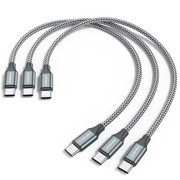 OneKer USB C to C Cable 3 Pack 1ft Short Fast Charging Nylon Braided Charger Cord for iPhone 16 15 Pro Max Android Samsung Galaxy MacBook Pro iPad Pro