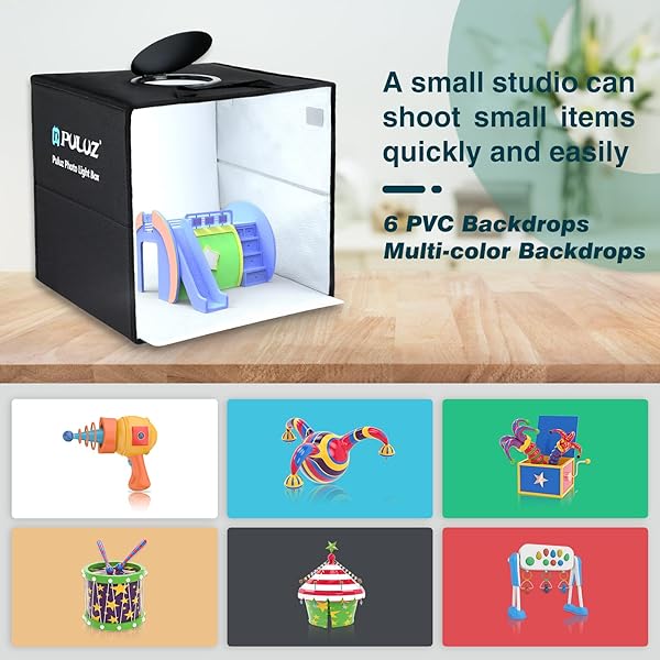 PULUZ PULUZ 11.8 Inch Folding Photo Studio Box with LED Ring Light and 6 Backdrops for Portable Photography with Phones and DSLR Cameras - View 2 of 7