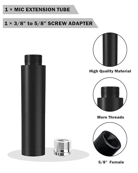 Boseen "Buy Boseen Mic Stand Extension Tube - 5/8" Female to Male for Desk & Arm Stands" - View 4 of 9