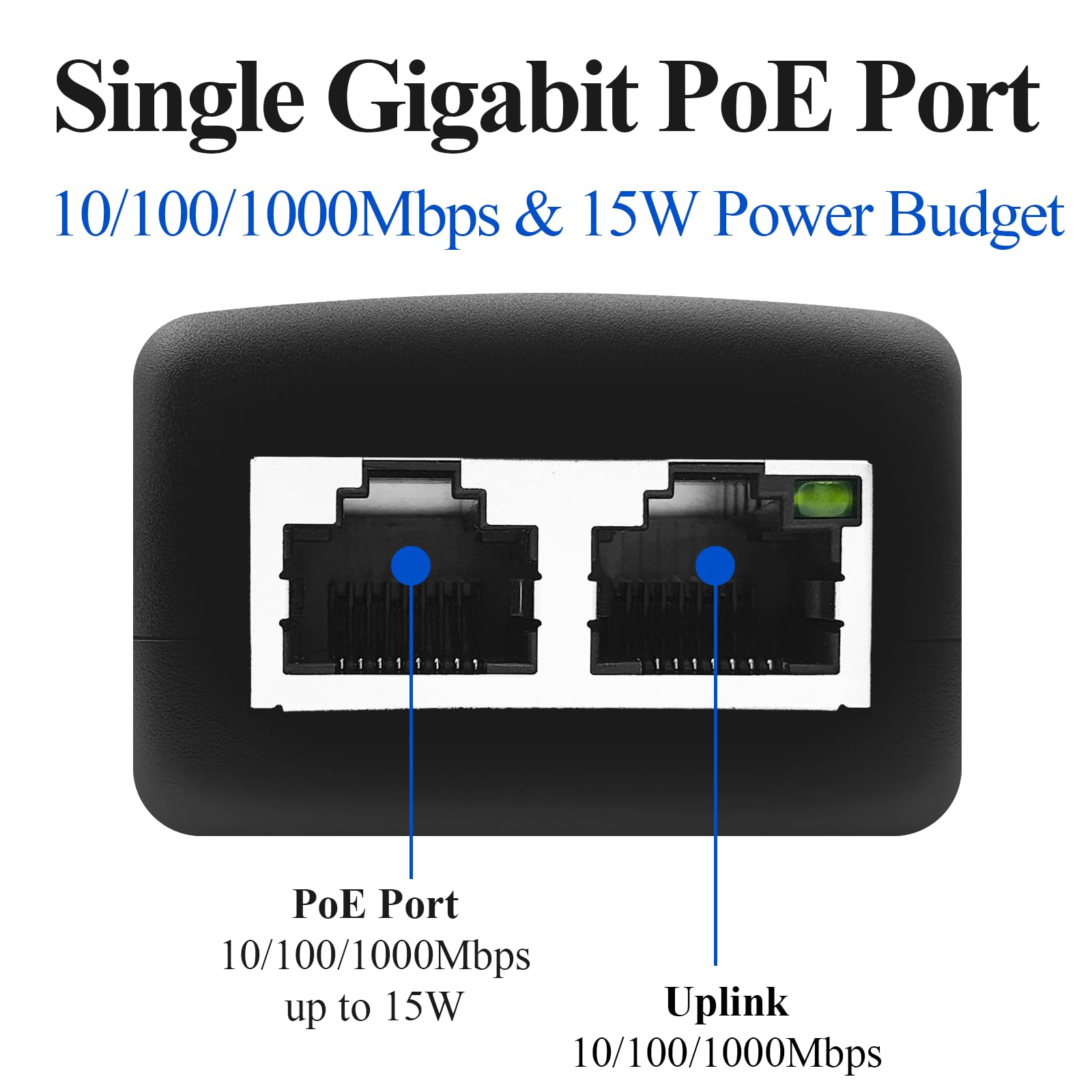STEAMEMO 52V Gigabit PoE Injector Adapter 15W for IP Cameras and VoIP Phones Plug and Play Network Distance Up to 328 ft - View 2 of 6