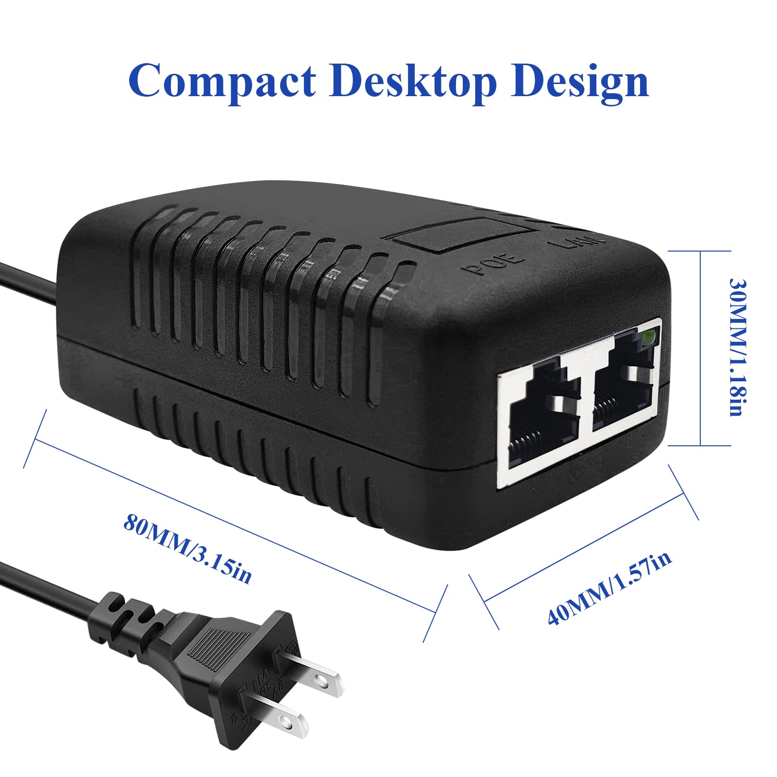 STEAMEMO 52V Gigabit PoE Injector Adapter 15W for IP Cameras and VoIP Phones Plug and Play Network Distance Up to 328 ft - View 5 of 6