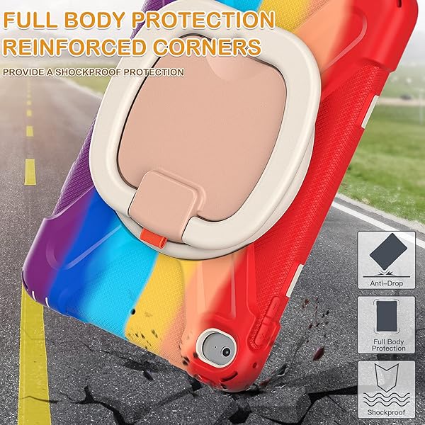 BRAECN BRAECN iPad Mini 5 and 4 Case Rugged Silicone Cover with Shoulder Strap Pencil Holder Swivel Hand Grip Kickstand for Kids Colorful Red - View 6 of 6